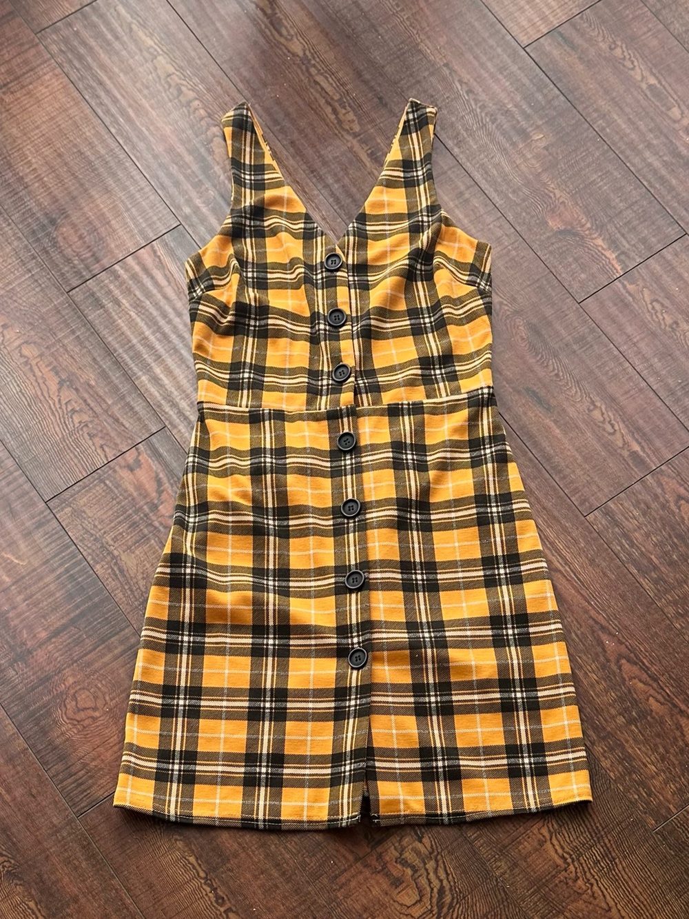 New Look Yellow Plaid Button Front Midi Dress